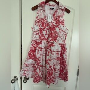 Vineyard Vines Red and White Sailing Toile Belted Midi Dress NWT